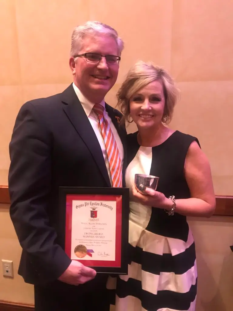 Mark and Paula Sparkman. Mark accepted the Distinguished Alumnus" award at the 2019 Atlanta Carlson.